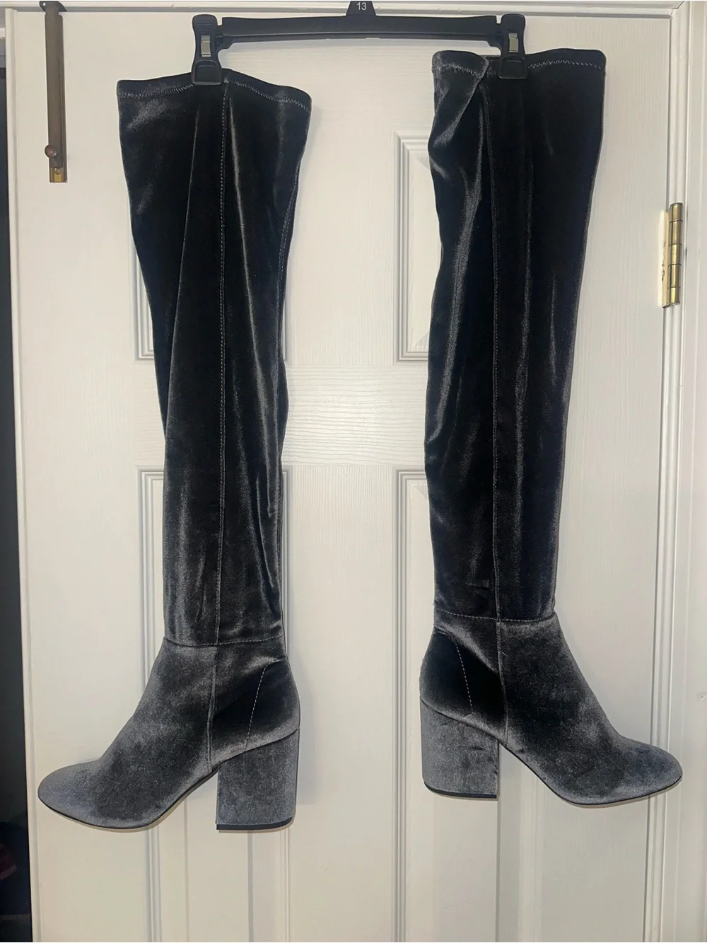 Aldo Charcoal Velvet Over-the-Knee Block Heel Boots